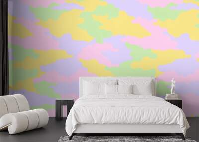 Colorful abstract camouflage print seamless pattern. Retro multi color y2k camo texture background. Creative military uniform backdrop in trendy pastel colors. Wall mural