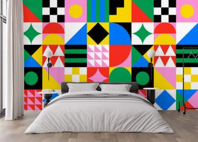 Colorful geometric shape mosaic illustration. Trendy scandinavian style seamless pattern, fun shapes, creative geometry concept design. Wall mural