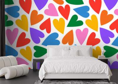 Colorful rainbow love heart seamless pattern. Wallpaper illustration with diverse hearts, gay pride background print. Valentine's day holiday backdrop texture, diversity group design.	 Wall mural