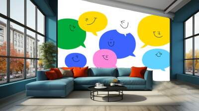 Diverse colorful chat bubble character  set. Multi color rainbow cartoon text balloon collection in funny children doodle style. Friendly team work or group conversation concept. Wall mural