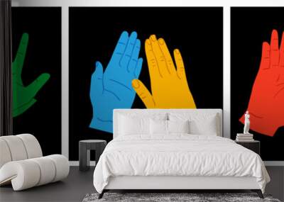 Diverse colorful people hand doing high five gesture together. Modern hands cartoon illustration of business partner team, friend group or success celebration concept. Wall mural