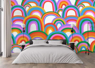 Diverse colorful rainbow doodle seamless pattern . Multi color rainbows cartoon in funny hand drawn style. LGBT issues or diversity spectrum background concept. Wall mural