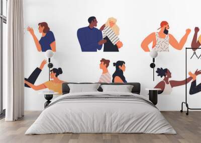 Diverse set of angry people having an argument or heated discussion concept. Modern flat cartoon characters bundle on isolated background. Men and women in confrontation, fighting or in disagreement. Wall mural