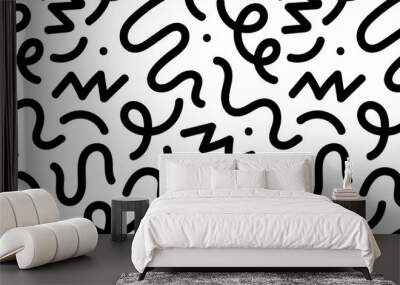 Fun black and white abstract line doodle seamless pattern. Creative minimalist style art background for children or trendy design with basic shapes. Simple childish scribble backdrop. Wall mural