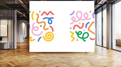 Fun colorful line doodle shape set. Creative minimalist style art symbol collection for children or party celebration with basic shapes. Simple upbeat childish drawing scribble decoration. Wall mural