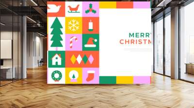 Merry christmas modern geometric banner template. Abstract xmas holiday mosaic poster with winter decoration. Festive party invitation, minimalist december event greeting card. Wall mural