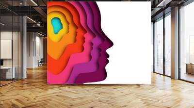 Realistic paper cut layered human head. Colorful papercut man silhouette on isolated background for personality or psychology concept. Wall mural