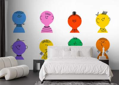 Set of cute happy children people faces in funny colorful illustration style. Flat cartoon toddler head collection for education concept or kid project.	 Wall mural