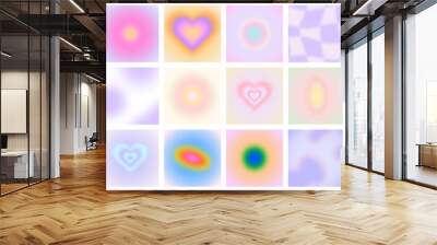 Set of empty blur gradient background. Trendy vintage aesthetic pastel color template collection for social media post. Soft blurred love heart, abstract texture poster. Wall mural