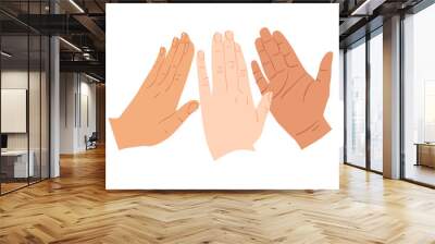 Three people hand doing high five gesture together. Modern hands cartoon illustration of business partner team, friend group or success celebration concept. Wall mural