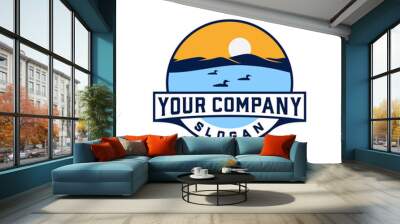 Lake logo with a circle badge in a classic style design Wall mural