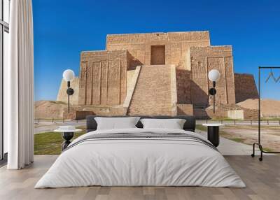 Ancient Ziggurat Structure Against Clear Blue Sky Wall mural