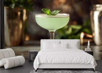 Elegant Grasshopper Cocktail Served in Stylish Coupe Glass Wall mural