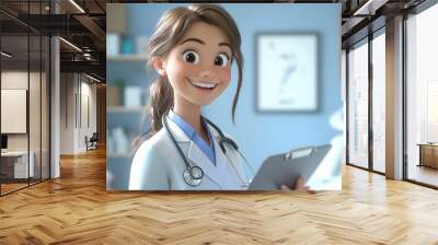 Happy Nurse in 3D Clipart Style Wall mural