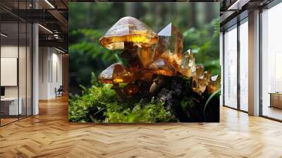 Illuminated Crystalline Gemstone Mushroom In The Dark (Generative AI) Wall mural