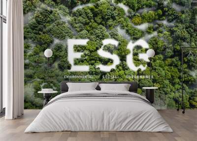 ESG cloud icon green earth concept for environment Society and Governance sustainable environmental concept of the world high angle view of natural environment Wall mural