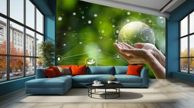 ESG icon concept. Environment, society and governance. Energy of natural gas sustainable and ethical business on network connection on green background. Wall mural