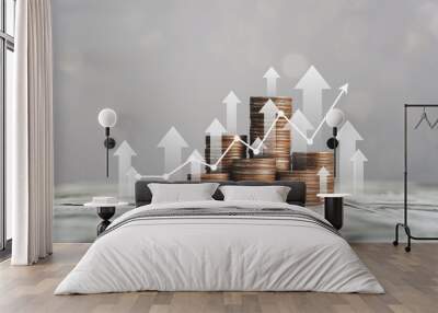 stack of silver coins with trading chart in financial concepts and financial investment business sto Wall mural