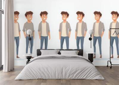 Set of characters of a cute man in casual clothes in different poses. showing a motion sequence Wall mural