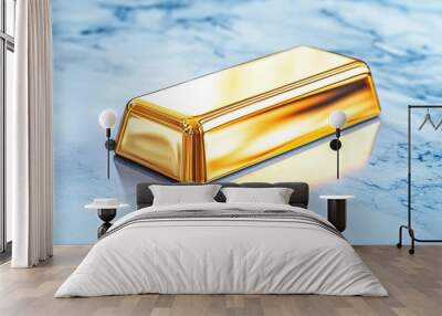 Shining Gold Bullion on Chic Metal Surface with Colorful Reflections Wall mural