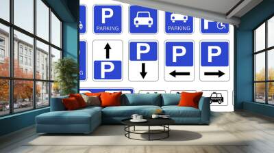 Car parking sign vector. parking and traffic sign. Urban transportation. Street road symbol. Wall mural