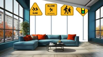 Set of school signs zone vector. Pedestrian. Road and Traffic signs. School zone warning symbol. Wall mural