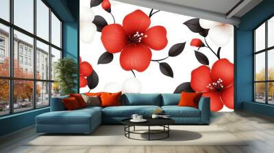 Vibrant Floral Pattern with Red and White Flowers Wall mural