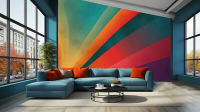 Abstract colorful Vintage retro wallpaper with rainbow stripes and wavy lines. Wall mural