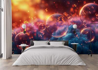 abstract pink and blue wallpaper with close up soap bubbles	background  Wall mural