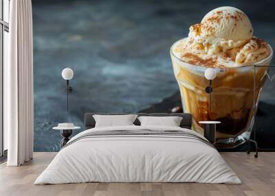 affogato coffee with ice cream and espresso on a granite table with copy space wallpaper Wall mural