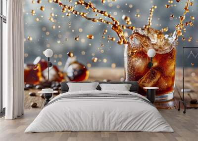 glass of soda with ice or coffee splash wallpaper with copy space Wall mural