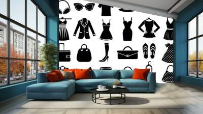 Fashion & Accessories related concept such as Dress, high heels, hat, sunglasses & many more editable stroke outline icons isolated on white background flat vector illustration Wall mural