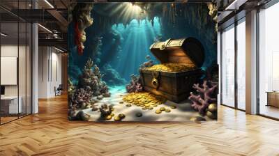 treasure chest with gold coins Wall mural