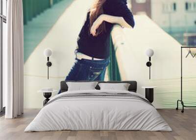 fashion vintage full length portrait of beautiful young woman po Wall mural