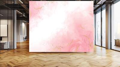 Abstract watercolor or alcohol ink art pink white background with golden crackers. Pastel pink marble drawing effect. llustration design template for wedding invitation,decoration, banner, background. Wall mural