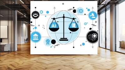 AI ethics and legal concepts artificial intelligence law and online technology of legal regulations Controlling artificial intelligence technology is a high risk. Wall mural