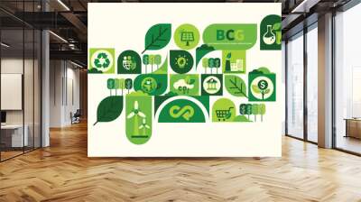 BCG concept for sustainable economy development. Bio economy, circle economy, green economy with icons for web banner. Environment eco friendly. Vector illustrator. Wall mural