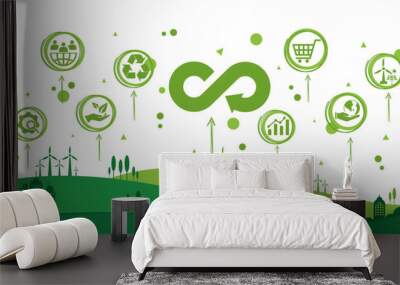 circular economy icon. The concept of eternity, endless and unlimited, circular economy for future growth of business and environment sustainable with flat design, vector illustrator. Wall mural