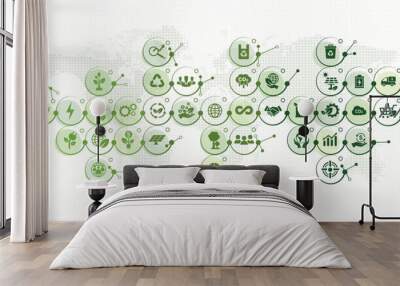 Green circular economy and green business geometric template and background for sustainable development concept related to environmental protection, Eco friendly with flat icons. Vector illustrator. Wall mural