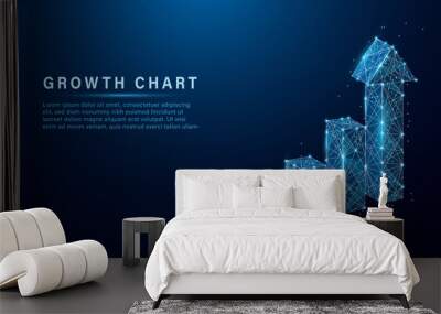 Abstract image of a growth chart in glowing blue. Low polygon, particle, and triangle style design.Wireframe light connection structure. Vector wireframe concept. Wall mural