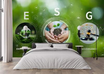 ESG environment social governance concept for finance and investment business and ethical business concepts. Green business investment strategy for sustainability. Sustainable corporation development. Wall mural