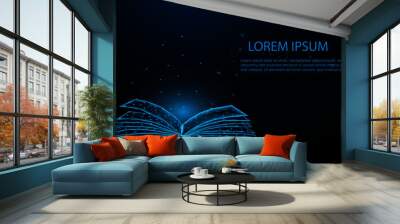 glowing blue open book. Low polygon, particle, and triangle style design.Wireframe light connection structure. Wall mural