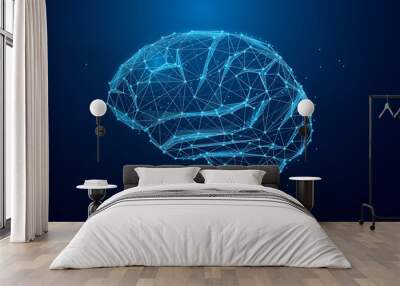 Low poly brain or Artificial intelligence concept. Symbol of Wisdom point. Abstract vector image of a human Brine. Low Polygonal wireframe blue illustration on dark background. Lines and dots. Wall mural