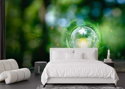 the light bulb that represents green energy for technology environmental friendly renewable energy or clean circular energy concept. sustainable energy sources. Wall mural