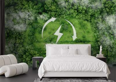 The renewable energy icon on the nature background in The concept energy friendly for a sustainable environment. Green, clean energy source and hydrogen technology eco Wall mural