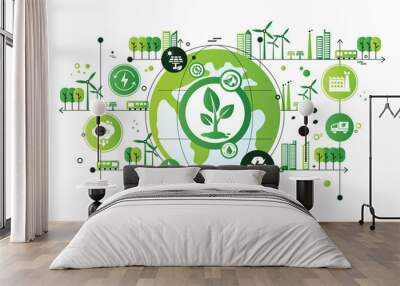 World environment and sustainable development concept with ecology icons in doodle circle, vector environment, eco friendly, green technology and ecology symbols. isolated vector in flat style Wall mural