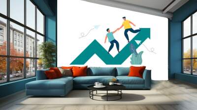 Goal-focused, support and teamwork, help in overcoming obstacles illustration Wall mural