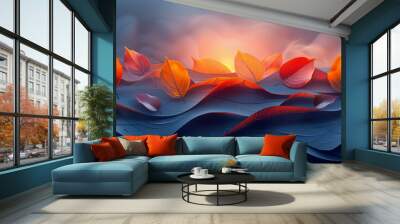 Abstract Bodhi leaf waves modern Background Wall mural