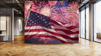 4th of july, American flag and fireworks on Independence Day Wall mural