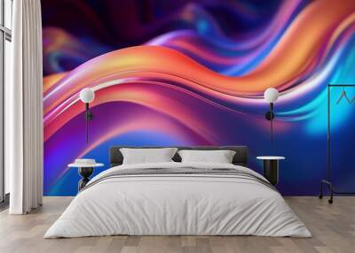 abstract fluid iridescent holographic curved wave in motion colorful, gradient design background, Generative AI Wall mural